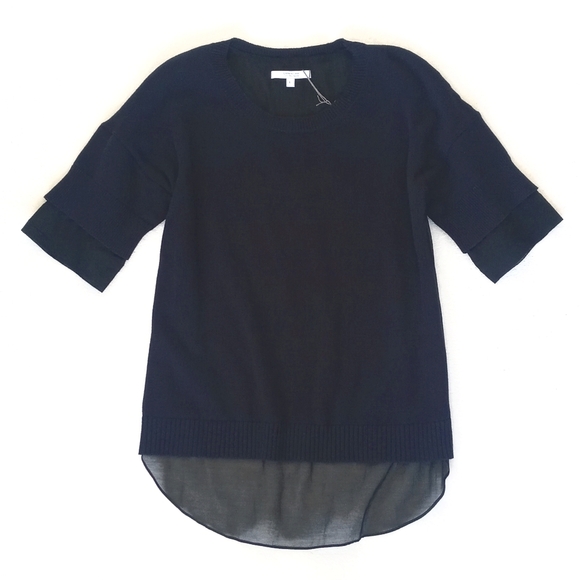 10 Crosby Derek Lam Women's Navy Blue Cashmere & Silk Short Sleeve Sweater Top L - Picture 8 of 13